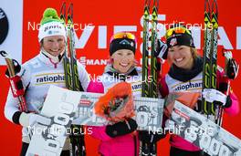 01.03.2014, Lahti, Finland (FIN): (l-r) Katja Visnar (SLO), Fischer, Swix, Rottefella, One Way, Kikkan Randall (USA), Fischer, Swix, Salomon and Sophie Caldwell (USA), Fischer, Swix, Salomon - FIS world cup cross-country, individual sprint, Lahti (FIN). www.nordicfocus.com. © Laiho/NordicFocus. Every downloaded picture is fee-liable.