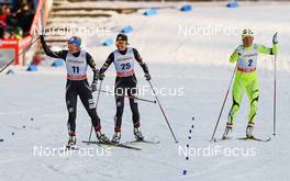 01.03.2014, Lahti, Finland (FIN): (l-r) Kikkan Randall (USA), Fischer, Swix, Salomon, Sophie Caldwell (USA), Fischer, Swix, Salomon and Katja Visnar (SLO), Fischer, Swix, Rottefella, One Way - FIS world cup cross-country, individual sprint, Lahti (FIN). www.nordicfocus.com. © Laiho/NordicFocus. Every downloaded picture is fee-liable.