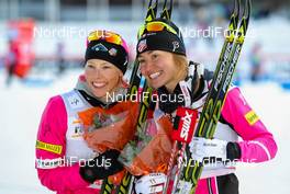 01.03.2014, Lahti, Finland (FIN): (l-r) Kikkan Randall (USA), Fischer, Swix, Salomon and Sophie Caldwell (USA), Fischer, Swix, Salomon - FIS world cup cross-country, individual sprint, Lahti (FIN). www.nordicfocus.com. © Laiho/NordicFocus. Every downloaded picture is fee-liable.