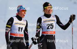 01.03.2014, Lahti, Finland (FIN): (l-r) Kikkan Randall (USA), Fischer, Swix, Salomon and Sophie Caldwell (USA), Fischer, Swix, Salomon - FIS world cup cross-country, individual sprint, Lahti (FIN). www.nordicfocus.com. © Laiho/NordicFocus. Every downloaded picture is fee-liable.