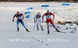 01.03.2014, Lahti, Finland (FIN): (l-r) Alexey Petukhov (RUS), Fischer, Swix, Rottefella, Adidas, Teodor Peterson (SWE), Rossignol, Skigo, Rottefella, Craft and Paal Golberg (NOR), Madshus, Swix, Rottefella - FIS world cup cross-country, individual sprint, Lahti (FIN). www.nordicfocus.com. © Laiho/NordicFocus. Every downloaded picture is fee-liable.
