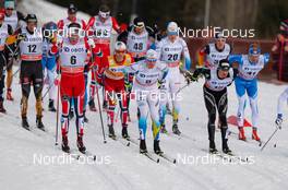 08.03.2014, Oslo, Norway (NOR): (l-r) Paal Golberg (NOR), Madshus, Swix, Rottefella, Daniel Rickardsson (SWE), Fischer, One Way, Rottefella, Craft and Dario Cologna (SUI), Fischer, Swix, Alpina, Rottefella, Odlo - FIS world cup cross-country, mass men, Oslo (NOR). www.nordicfocus.com. © Laiho/NordicFocus. Every downloaded picture is fee-liable.