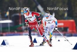 16.03.2014, Falun, Sweden (SWE): Heidi Weng (NOR), Charlotte Kalla (SWE), (l-r) - FIS world cup cross-country, 10km women handicap start, Falun (SWE). www.nordicfocus.com. © Felgenhauer/NordicFocus. Every downloaded picture is fee-liable.