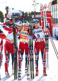 16.03.2014, Falun, Sweden (SWE): Marit Bjoergen (NOR), Therese Johaug (NOR), Heidi Weng (NOR), (l-r) - FIS world cup cross-country, 10km women handicap start, Falun (SWE). www.nordicfocus.com. © Felgenhauer/NordicFocus. Every downloaded picture is fee-liable.