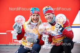 16.03.2014, Falun, Sweden (SWE): Therese Johaug (NOR), Martin Johnsrud Sundby (NOR), (l-r) - FIS world cup cross-country, 15km men handicap start, Falun (SWE). www.nordicfocus.com. © Felgenhauer/NordicFocus. Every downloaded picture is fee-liable.