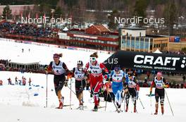 14.03.2014, Falun, Sweden (SWE): Denise Herrmann (GER), Elisabeth Schicho (GER), Kathrine Rolsted Harsem (NOR), Aino-Kaisa Saarinen (FIN), Ida Sargent (USA), Nicole Fessel (GER), (l-r) - FIS world cup cross-country, individual sprint, Falun (SWE). www.nordicfocus.com. © Felgenhauer/NordicFocus. Every downloaded picture is fee-liable.