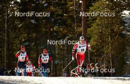 15.03.2014, Falun, Sweden (SWE): Stanislav Volzhentsev (RUS), Paal Golberg (NOR), Evgeniy Belov (RUS), Eldar Roenning (NOR), (l-r) - FIS world cup cross-country, skiathlon men, Falun (SWE). www.nordicfocus.com. © Felgenhauer/NordicFocus. Every downloaded picture is fee-liable.