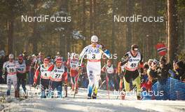 15.03.2014, Falun, Sweden (SWE): Marcus Hellner (SWE), Sergey Ustiugov (RUS), Maxim Vylegzhanin (RUS), Calle Halfvarsson (SWE), Lukas Bauer (CZE), (l-r) - FIS world cup cross-country, skiathlon men, Falun (SWE). www.nordicfocus.com. © Felgenhauer/NordicFocus. Every downloaded picture is fee-liable.