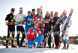 13.03.2014, Falun, Sweden (SWE): Team Rossignol international, with Robin Duvillard (FRA), Teodor Peterson (SWE), Aino-Kaisa Saarinen (FIN), Iivo Niskanen (FIN), Alexander Legkov (RUS), Nikita Kriukov (RUS), Stefanie Boehler (GER), Lars Nelson (SWE), Nicole Fessel (GER), Ida Ingemarsdotter (SWE), (l-r) - FIS world cup cross-country, training, Falun (SWE). www.nordicfocus.com. © Felgenhauer/NordicFocus. Every downloaded picture is fee-liable.