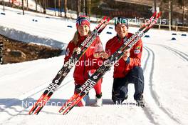 13.03.2014, Falun, Sweden (SWE): Team Rossignol international, with Astrid Uhrenholdt Jacobsen (NOR), Chris Andre Jespersen (NOR), (l-r) - FIS world cup cross-country, training, Falun (SWE). www.nordicfocus.com. © Felgenhauer/NordicFocus. Every downloaded picture is fee-liable.