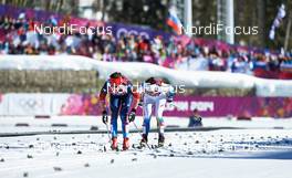 13.02.2014, Sochi, Russia (RUS): Yulia Tchekaleva (RUS), Charlotte Kalla (SWE), (l-r) - XXII. Olympic Winter Games Sochi 2014, cross-country, 10km women, Sochi (RUS). www.nordicfocus.com. © NordicFocus. Every downloaded picture is fee-liable.