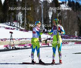 13.02.2014, Sochi, Russia (RUS): Barbara Jezersek (SLO), Alenka Cebasek (SLO), (l-r) - XXII. Olympic Winter Games Sochi 2014, cross-country, 10km women, Sochi (RUS). www.nordicfocus.com. © NordicFocus. Every downloaded picture is fee-liable.