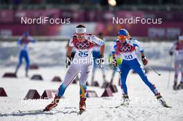 22.02.2014, Sochi, Russia (RUS): Emma Wiken (SWE), Debora Agreiter (ITA), (l-r) - XXII. Olympic Winter Games Sochi 2014, cross-country, 30km women, Sochi (RUS). www.nordicfocus.com. © NordicFocus. Every downloaded picture is fee-liable.