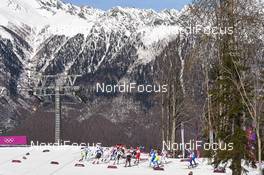 22.02.2014, Sochi, Russia (RUS): athletes on the way to the first downhill - XXII. Olympic Winter Games Sochi 2014, cross-country, 30km women, Sochi (RUS). www.nordicfocus.com. © NordicFocus. Every downloaded picture is fee-liable.
