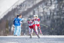 22.02.2014, Sochi, Russia (RUS): Therese Johaug (NOR), Kristin Stoermer Steira (NOR), Marit Bjoergen (NOR) - XXII. Olympic Winter Games Sochi 2014, cross-country, 30km women, Sochi (RUS). www.nordicfocus.com. © NordicFocus. Every downloaded picture is fee-liable.