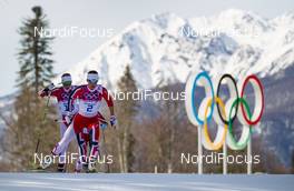 22.02.2014, Sochi, Russia (RUS): Marit Bjoergen (NOR), Fischer, Swix, Rottefella followed by Kristin Steira (NOR), Madshus, One Way, Salomon, Swix - XXII. Olympic Winter Games Sochi 2014, cross-country, 30km women, Sochi (RUS). www.nordicfocus.com. © NordicFocus. Every downloaded picture is fee-liable.