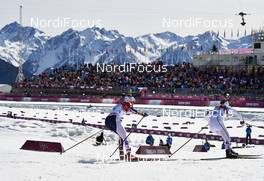 22.02.2014, Sochi, Russia (RUS): Heidi Weng (NOR), Charlotte Kalla (SWE), (l-r) - XXII. Olympic Winter Games Sochi 2014, cross-country, 30km women, Sochi (RUS). www.nordicfocus.com. © NordicFocus. Every downloaded picture is fee-liable.