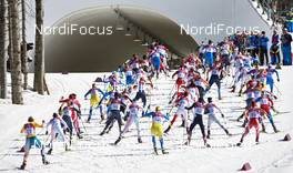 22.02.2014, Sochi, Russia (RUS): athletes in the first lap on the way to the tunnel - XXII. Olympic Winter Games Sochi 2014, cross-country, 30km women, Sochi (RUS). www.nordicfocus.com. © NordicFocus. Every downloaded picture is fee-liable.