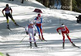22.02.2014, Sochi, Russia (RUS): (l-r) Katrin Zeller (GER), Salomon, One Way, Adidas, Aurore Jean (FRA), Fischer, One Way, Salomon, Eva Vrabcova-Nyvltova (CZE) and Seraina Boner (SUI), Fischer, One Way, Salomon - XXII. Olympic Winter Games Sochi 2014, cross-country, 30km women, Sochi (RUS). www.nordicfocus.com. © NordicFocus. Every downloaded picture is fee-liable.