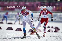 22.02.2014, Sochi, Russia (RUS): Charlotte Kalla (SWE), Heidi Weng (NOR), (l-r) - XXII. Olympic Winter Games Sochi 2014, cross-country, 30km women, Sochi (RUS). www.nordicfocus.com. © NordicFocus. Every downloaded picture is fee-liable.