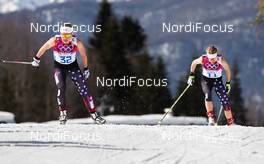 22.02.2014, Sochi, Russia (RUS): (l-r) Holly Brooks (USA), Salomon, Swix and Elizabeth Stephen (USA), Rossignol, One Way, Rottefella - XXII. Olympic Winter Games Sochi 2014, cross-country, 30km women, Sochi (RUS). www.nordicfocus.com. © NordicFocus. Every downloaded picture is fee-liable.