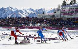22.02.2014, Sochi, Russia (RUS): Seraina Boner (SUI), Debora Agreiter (ITA), Eva Vrabcova-Nyvltova (CZE), Anouk Faivre Picon (FRA), (l-r) - XXII. Olympic Winter Games Sochi 2014, cross-country, 30km women, Sochi (RUS). www.nordicfocus.com. © NordicFocus. Every downloaded picture is fee-liable.