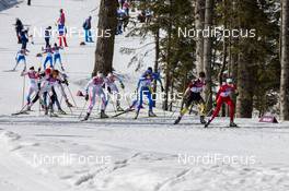 22.02.2014, Sochi, Russia (RUS): Seraina Boner (SUI), Fischer, One Way, Salomon followed by Katrin Zeller (GER), Salomon, One Way, Adidas - XXII. Olympic Winter Games Sochi 2014, cross-country, 30km women, Sochi (RUS). www.nordicfocus.com. © NordicFocus. Every downloaded picture is fee-liable.