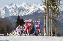 22.02.2014, Sochi, Russia (RUS): (l-r) Seraina Boner (SUI),  Fischer, One Way, Salomon and Eva Vrabcova-Nyvltova (CZE) - XXII. Olympic Winter Games Sochi 2014, cross-country, 30km women, Sochi (RUS). www.nordicfocus.com. © NordicFocus. Every downloaded picture is fee-liable.