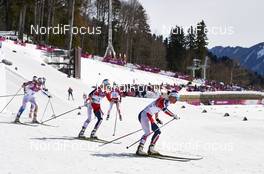 22.02.2014, Sochi, Russia (RUS): Charlotte Kalla (SWE), Therese Johaug (NOR), Marit Bjoergen (NOR), (l-r) - XXII. Olympic Winter Games Sochi 2014, cross-country, 30km women, Sochi (RUS). www.nordicfocus.com. © NordicFocus. Every downloaded picture is fee-liable.