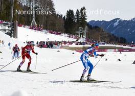 22.02.2014, Sochi, Russia (RUS): Seraina Boner (SUI), Debora Agreiter (ITA), (l-r) - XXII. Olympic Winter Games Sochi 2014, cross-country, 30km women, Sochi (RUS). www.nordicfocus.com. © NordicFocus. Every downloaded picture is fee-liable.
