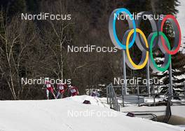 22.02.2014, Sochi, Russia (RUS): Therese Johaug (NOR), Kristin Stoermer Steira (NOR), Marit Bjoergen (NOR), Charlotte Kalla (SWE), (l-r) - XXII. Olympic Winter Games Sochi 2014, cross-country, 30km women, Sochi (RUS). www.nordicfocus.com. © NordicFocus. Every downloaded picture is fee-liable.