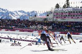 22.02.2014, Sochi, Russia (RUS): Kikkan Randall (USA), Elizabeth Stephen (USA), Coraline Hugue (FRA), Nicole Fessel (GER), (l-r) - XXII. Olympic Winter Games Sochi 2014, cross-country, 30km women, Sochi (RUS). www.nordicfocus.com. © NordicFocus. Every downloaded picture is fee-liable.