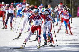 22.02.2014, Sochi, Russia (RUS): Marit Bjoergen (NOR), Charlotte Kalla (SWE), (l-r) - XXII. Olympic Winter Games Sochi 2014, cross-country, 30km women, Sochi (RUS). www.nordicfocus.com. © NordicFocus. Every downloaded picture is fee-liable.