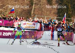 11.02.2014, Sochi, Russia (RUS): Katja Visnar (SLO), Marit Bjoergen (NOR), Denise Herrmann (GER), (l-r) - XXII. Olympic Winter Games Sochi 2014, cross-country, individual sprint, Sochi (RUS). www.nordicfocus.com. © NordicFocus. Every downloaded picture is fee-liable.