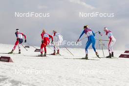 11.02.2014, Sochi, Russia (RUS): Maiken Caspersen Falla (NOR), Laurien van der Graaff (SUI), Mari Laukkanen (FIN), Aurore Jean (FRA) - XXII. Olympic Winter Games Sochi 2014, cross-country, individual sprint, Sochi (RUS). www.nordicfocus.com. © NordicFocus. Every downloaded picture is fee-liable.