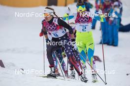 11.02.2014, Sochi, Russia (RUS): Sophie Caldwell (USA), Katja Visnar (SLO) - XXII. Olympic Winter Games Sochi 2014, cross-country, individual sprint, Sochi (RUS). www.nordicfocus.com. © NordicFocus. Every downloaded picture is fee-liable.