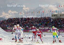 11.02.2014, Sochi, Russia (RUS): Ida Ingemarsdotter (SWE), Astrid Jacobsen (NOR), Maiken Caspersen Falla (NOR), Vesna Fabjan (SLO) - XXII. Olympic Winter Games Sochi 2014, cross-country, individual sprint, Sochi (RUS). www.nordicfocus.com. © NordicFocus. Every downloaded picture is fee-liable.
