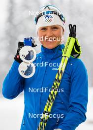 21.02.2014, Sochi, Russia (RUS): Aino-Kaisa Saarinen (FIN), Rossignol, One Way, Rottefella, Craft - XXII. Olympic Winter Games Sochi 2014, cross-country, medals, Sochi (RUS). www.nordicfocus.com. © NordicFocus. Every downloaded picture is fee-liable.