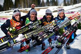 16.02.2014, Sochi, Russia (RUS): Jean Marc Gaillard (FRA), Maurice Manificat (FRA), Robin Duvillard (FRA), Ivan Perrillat Boiteux (FRA), (l-r) - XXII. Olympic Winter Games Sochi 2014, cross-country, 4x10km men, Sochi (RUS). www.nordicfocus.com. © NordicFocus. Every downloaded picture is fee-liable.