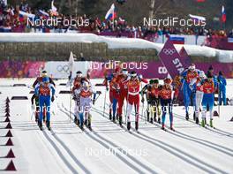 16.02.2014, Sochi, Russia (RUS): the men's start - XXII. Olympic Winter Games Sochi 2014, cross-country, 4x10km men, Sochi (RUS). www.nordicfocus.com. © NordicFocus. Every downloaded picture is fee-liable.