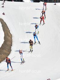 16.02.2014, Sochi, Russia (RUS): Dmitriy Japarov (RUS), Lars Nelson (SWE), Jens Filbrich (GER), Dietmar Noeckler (ITA), Sami Jauhojaervi (FIN), Curdin Perl (SUI), Andrew Newell (USA), Eldar Roenning (NOR), (l-r) - XXII. Olympic Winter Games Sochi 2014, cross-country, 4x10km men, Sochi (RUS). www.nordicfocus.com. © NordicFocus. Every downloaded picture is fee-liable.