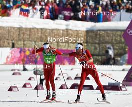 16.02.2014, Sochi, Russia (RUS): Jonas Baumann (SUI), Curdin Perl (SUI), (l-r) - XXII. Olympic Winter Games Sochi 2014, cross-country, 4x10km men, Sochi (RUS). www.nordicfocus.com. © NordicFocus. Every downloaded picture is fee-liable.