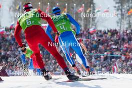 16.02.2014, Sochi, Russia (RUS): Jonas Baumann (SUI), Girogio di Centa (ITA) - XXII. Olympic Winter Games Sochi 2014, cross-country, 4x10km men, Sochi (RUS). www.nordicfocus.com. © NordicFocus. Every downloaded picture is fee-liable.