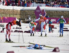 16.02.2014, Sochi, Russia (RUS): Ivan Babikov (CAN), Len Valjas (CAN), Algo Karp (EST), (l-r) - XXII. Olympic Winter Games Sochi 2014, cross-country, 4x10km men, Sochi (RUS). www.nordicfocus.com. © NordicFocus. Every downloaded picture is fee-liable.