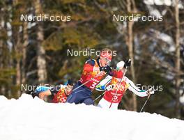 16.02.2014, Sochi, Russia (RUS): Dmitriy Japarov (RUS), Lars Nelson (SWE), (l-r) - XXII. Olympic Winter Games Sochi 2014, cross-country, 4x10km men, Sochi (RUS). www.nordicfocus.com. © NordicFocus. Every downloaded picture is fee-liable.