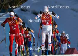 16.02.2014, Sochi, Russia (RUS): Curdin Perl (SUI), Jean Marc Gaillard (FRA), (l-r) - XXII. Olympic Winter Games Sochi 2014, cross-country, 4x10km men, Sochi (RUS). www.nordicfocus.com. © NordicFocus. Every downloaded picture is fee-liable.