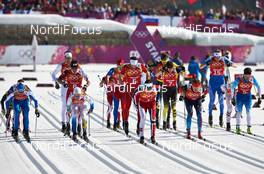 16.02.2014, Sochi, Russia (RUS): the men's start - XXII. Olympic Winter Games Sochi 2014, cross-country, 4x10km men, Sochi (RUS). www.nordicfocus.com. © NordicFocus. Every downloaded picture is fee-liable.