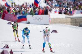 15.02.2014, Sochi, Russia (RUS): Emma Wiken (SWE), Aino Kaisa Saarinen (FIN), Stefanie Boehler (GER) - XXII. Olympic Winter Games Sochi 2014, cross-country, 4x5km women, Sochi (RUS). www.nordicfocus.com. © NordicFocus. Every downloaded picture is fee-liable.