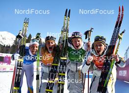 15.02.2014, Sochi, Russia (RUS): Charlotte Kalla (SWE), Anna Haag (SWE), Ida Ingemarsdotter (SWE), (l-r) - XXII. Olympic Winter Games Sochi 2014, cross-country, 4x5km women, Sochi (RUS). www.nordicfocus.com. © NordicFocus. Every downloaded picture is fee-liable.