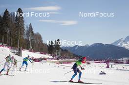 15.02.2014, Sochi, Russia (RUS): Olga Kuziukova (RUS), Aino Kaisa Saarinen (FIN), Emma Wiken (SWE) - XXII. Olympic Winter Games Sochi 2014, cross-country, 4x5km women, Sochi (RUS). www.nordicfocus.com. © NordicFocus. Every downloaded picture is fee-liable.